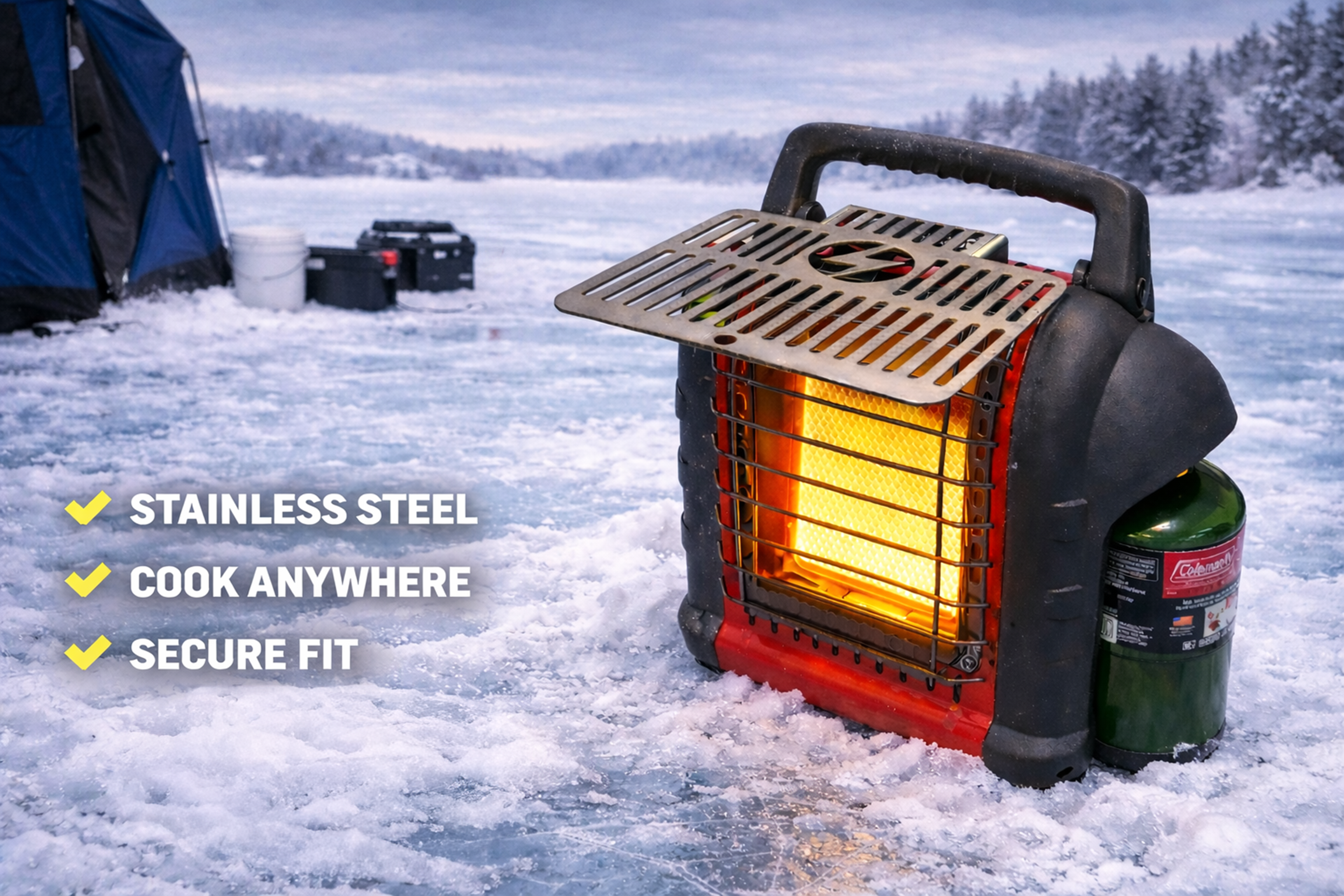 buddy heater in tent HERC OUTDOORS Cooker Plate Grill Attachment Compatible With Buddy Heater Portable Heaters